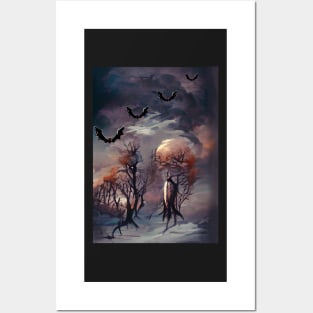 HALLOWEEN BATS ON COLD NIGHT Posters and Art